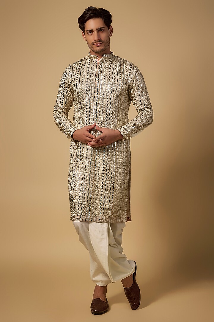 Ivory Georgette & Cotton Silk Kurta Set by Rabani & Rakha Men at Pernia's Pop Up Shop