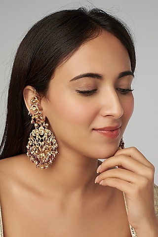 Gold Finish Kundan Polki Dangler Earrings by Raabta By Rahul