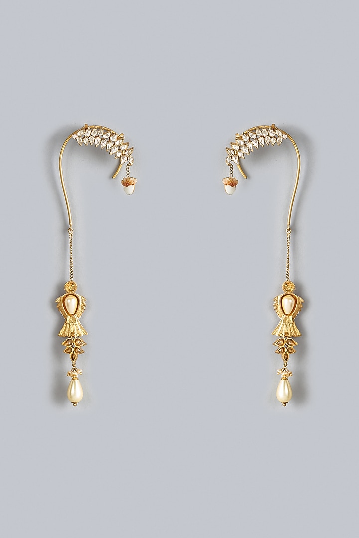 Gold Finish Peach Kundan Polki & Pearl Necklace Set by Raabta By Rahul at Pernia's Pop Up Shop