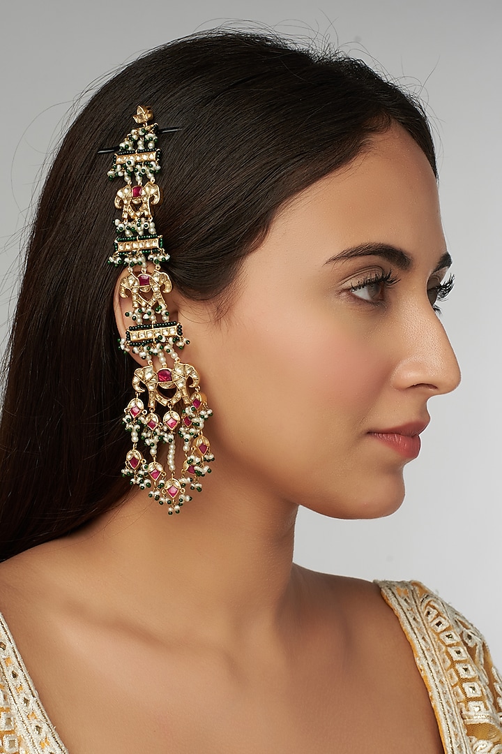 Gold Finish Elephant Suspended Earrings by Raabta By Rahul