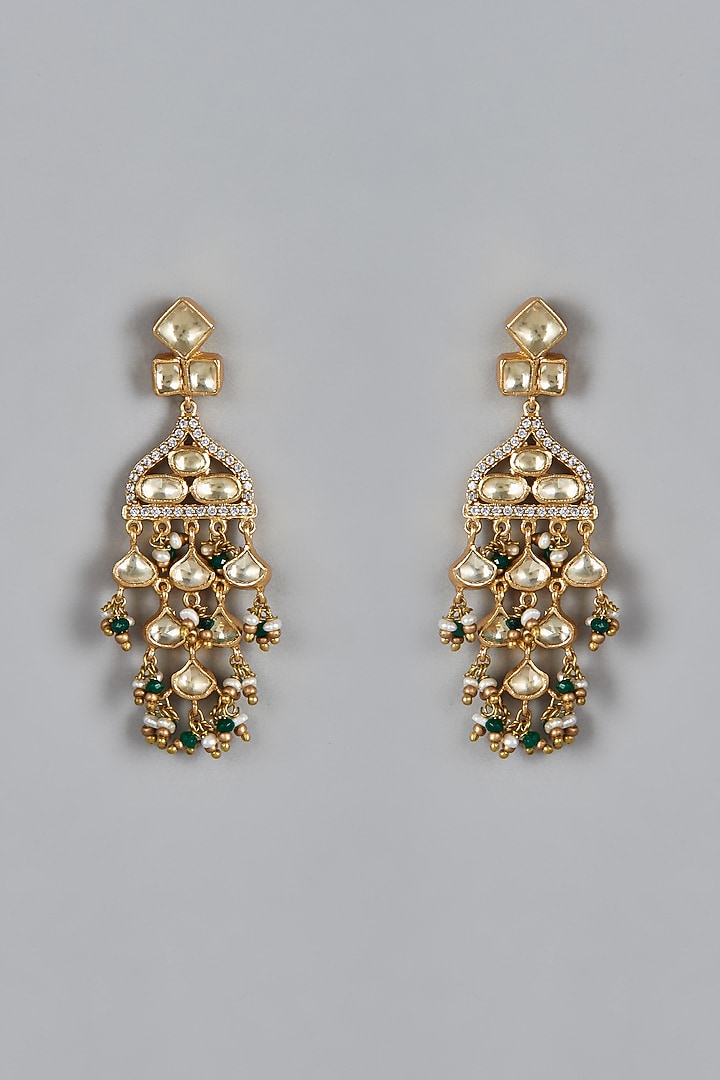 Gold Finish Kundan Polki Earrings With Shennai Clips by Raabta By Rahul at Pernia's Pop Up Shop