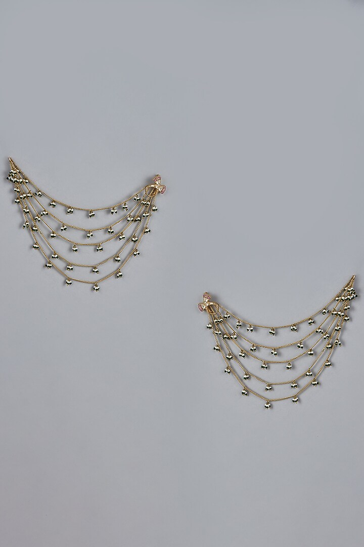 Gold Finish Kundan Polki Earrings With Shennai Clips by Raabta By Rahul at Pernia's Pop Up Shop