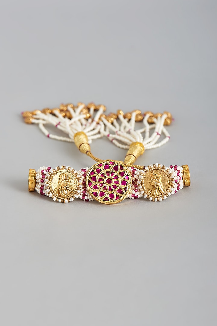 Gold Finish Pearl Bracelet by Raabta By Rahul at Pernia's Pop Up Shop