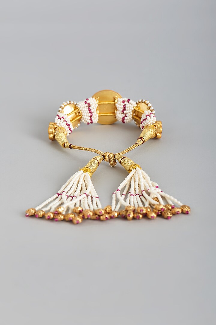 Gold Finish Pearl Bracelet by Raabta By Rahul at Pernia's Pop Up Shop