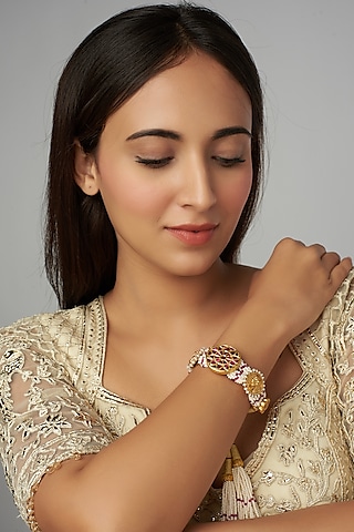 Gold Finish Pearl Bracelet by Raabta By Rahul