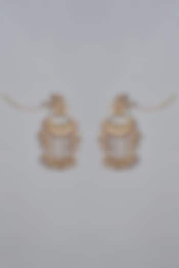 Gold Finish Ruby Chandbali Earrings With Earcuffs by Raabta By Rahul