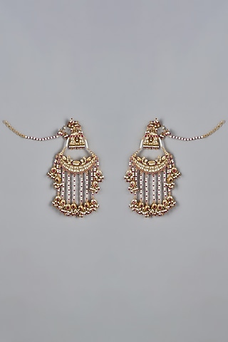 Gold Finish Ruby Chandbali Earrings With Earcuffs by Raabta By Rahul