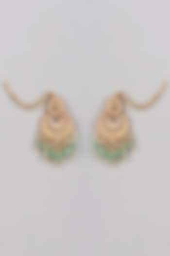 Gold Finish Green Stone Chandbali Earrings by Raabta By Rahul