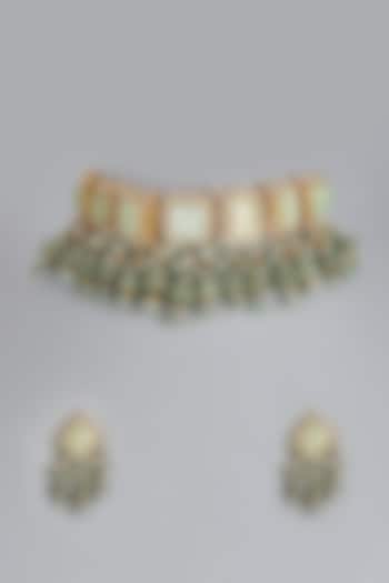 Gold Finish Russian Emeralds Choker Necklace Set by Raabta By Rahul