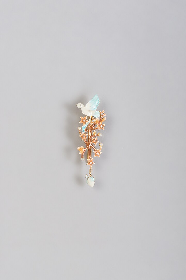 Gold Finish Meenakari Synthetic Stones Hairpin by Raabta By Rahul at Pernia's Pop Up Shop