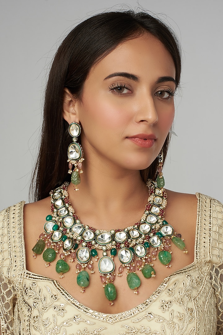 Two Tone Finish Meenakari Necklace Set by Raabta By Rahul at Pernia's Pop Up Shop