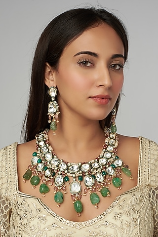 Two Tone Finish Meenakari Necklace Set by Raabta By Rahul