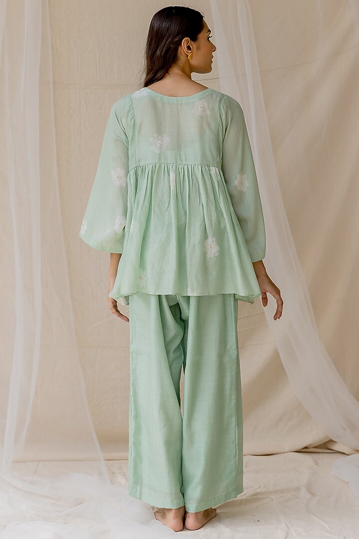 Mint Cotton Silk Pant Set by Nirjara at Pernia's Pop Up Shop