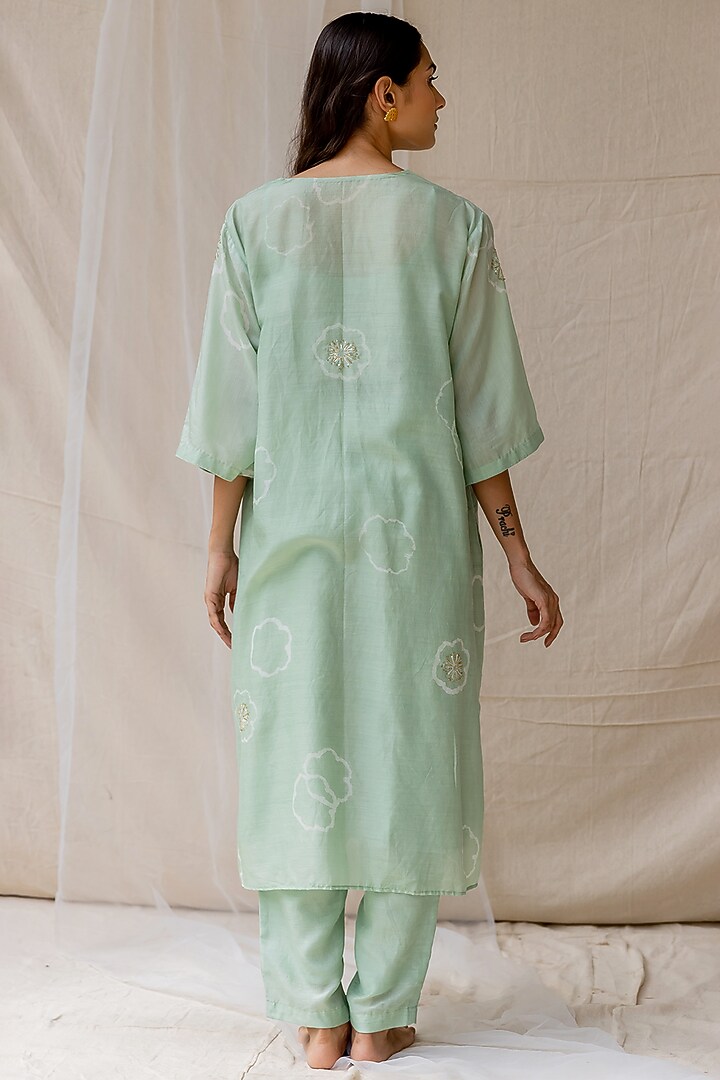 Mint Hand Painted Kimono Kurta Set by Nirjara at Pernia's Pop Up Shop