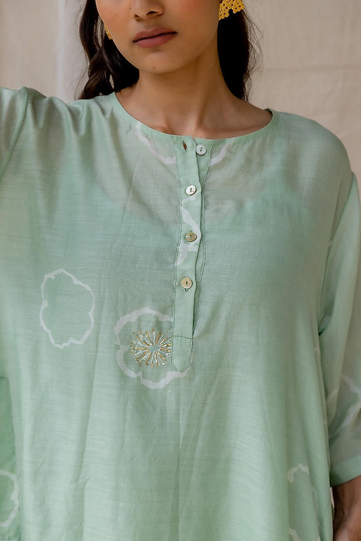 Mint Hand Painted Kimono Kurta Set by Nirjara at Pernia's Pop Up Shop