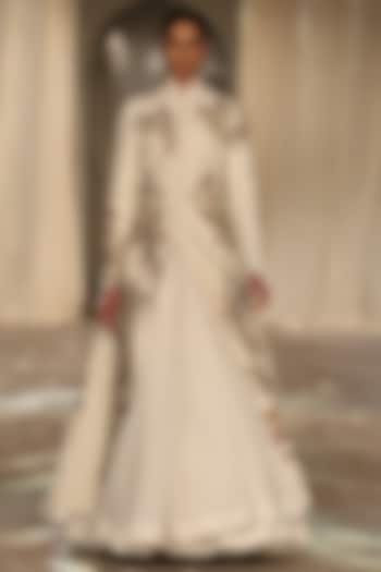 Ivory Matka Silk Embroidered Long Jacket by Rohit Bal at Pernia's Pop Up Shop