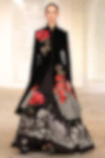 Black & Ivory Velvet Floral Embroidered Jacket by Rohit Bal at Pernia's Pop Up Shop
