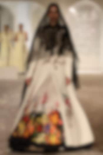 Ivory & Black Matka Silk Floral Embroidered Jacket by Rohit Bal at Pernia's Pop Up Shop