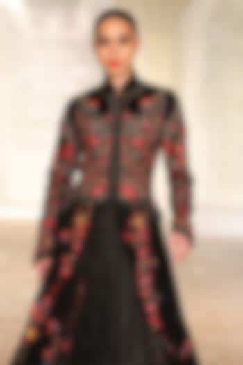 Black Velvet Embroidered Long Jacket by Rohit Bal at Pernia's Pop Up Shop