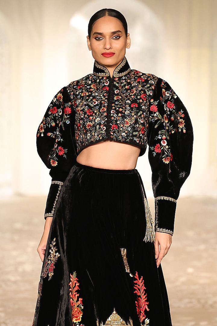Black Velvet Embroidered Bridal Lehenga Set by Rohit Bal at Pernia's Pop Up Shop