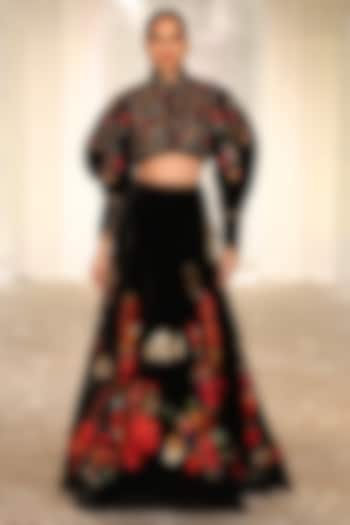 Black Velvet Embroidered Bridal Lehenga Set by Rohit Bal at Pernia's Pop Up Shop