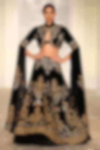 Black Velvet Embroidered Bridal Lehenga Set by Rohit Bal at Pernia's Pop Up Shop