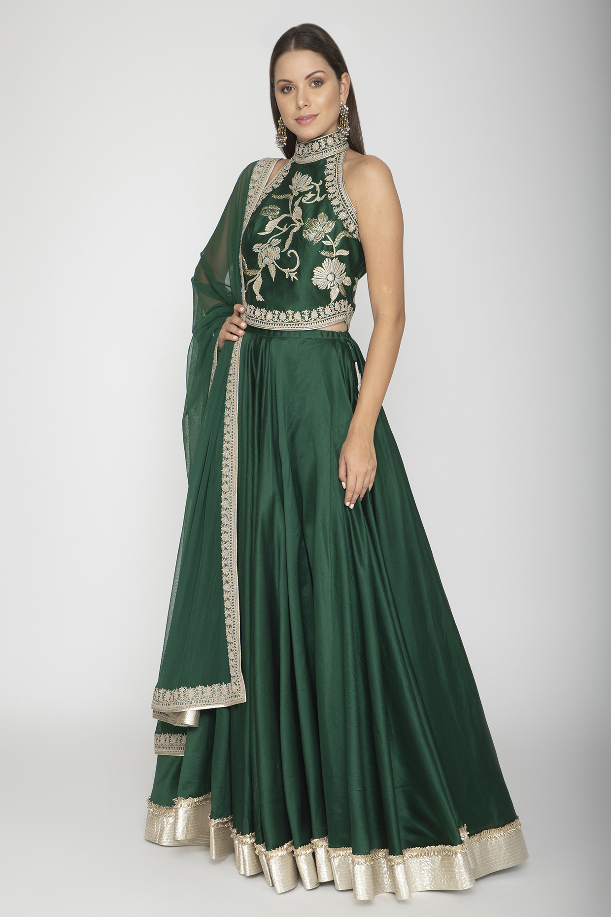 Emerald Green Embroidered Wedding Lehenga Set by Rohit Bal at Pernia's Pop Up Shop