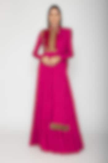 Fuchsia Embroidered Anarkali With Dupatta by Rohit Bal