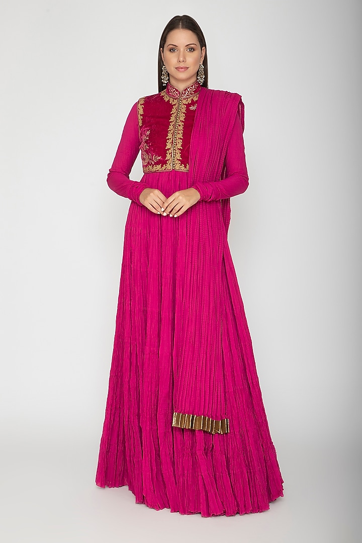 Fuchsia Embroidered Wedding Anarkali With Dupatta by Rohit Bal at Pernia's Pop Up Shop