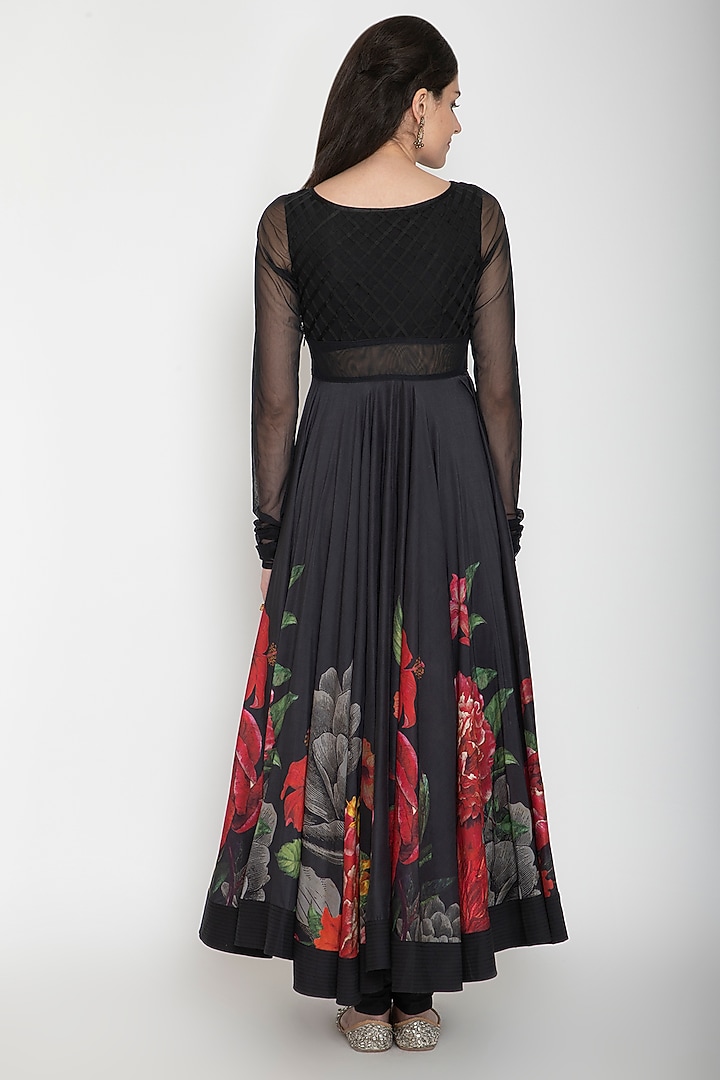 Black Digital Printed Wedding Anarkali Set by Rohit Bal at Pernia's Pop Up Shop