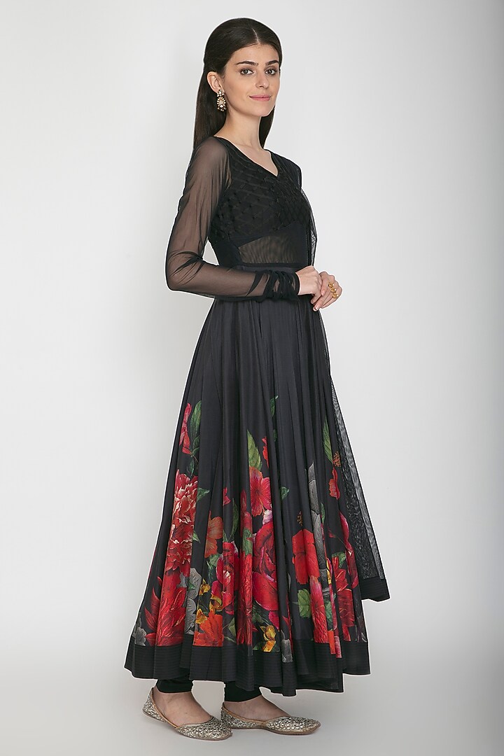 Black Digital Printed Wedding Anarkali Set by Rohit Bal at Pernia's Pop Up Shop