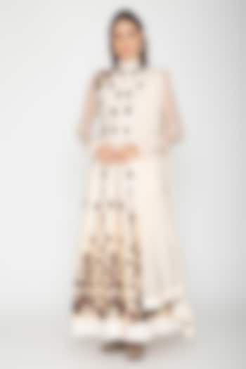 Ivory Digital Printed Anarkali With Dupatta by Rohit Bal