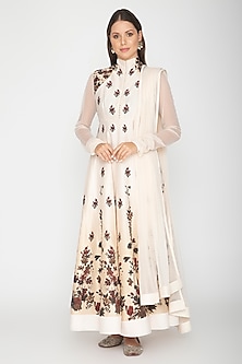Ivory Digital Printed Anarkali With Dupatta Design by Rohit Bal at ...