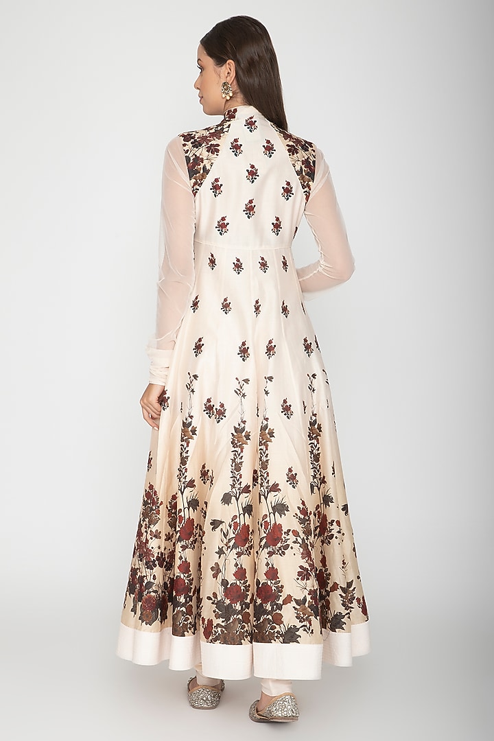 Ivory Digital Printed Party Wear Anarkali With Dupatta by Rohit Bal at Pernia's Pop Up Shop