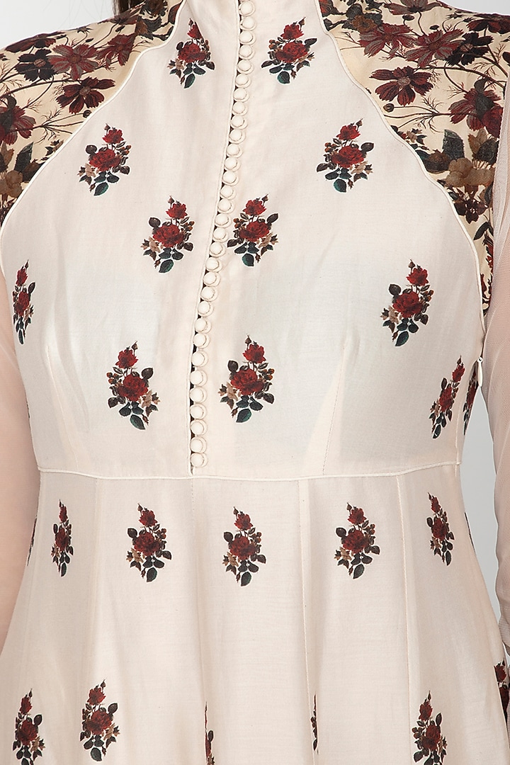 Ivory Digital Printed Party Wear Anarkali With Dupatta by Rohit Bal at Pernia's Pop Up Shop