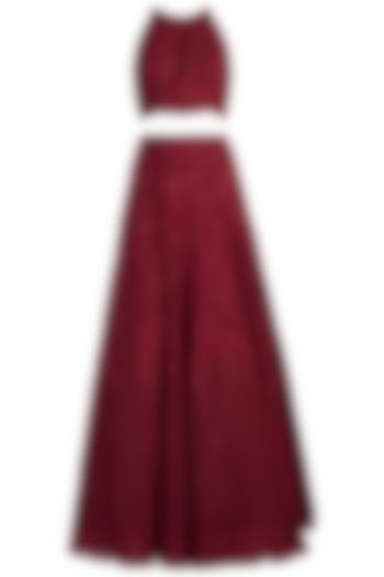 Red embroidered bridal lehenga set available only at Pernia's Pop Up Shop.