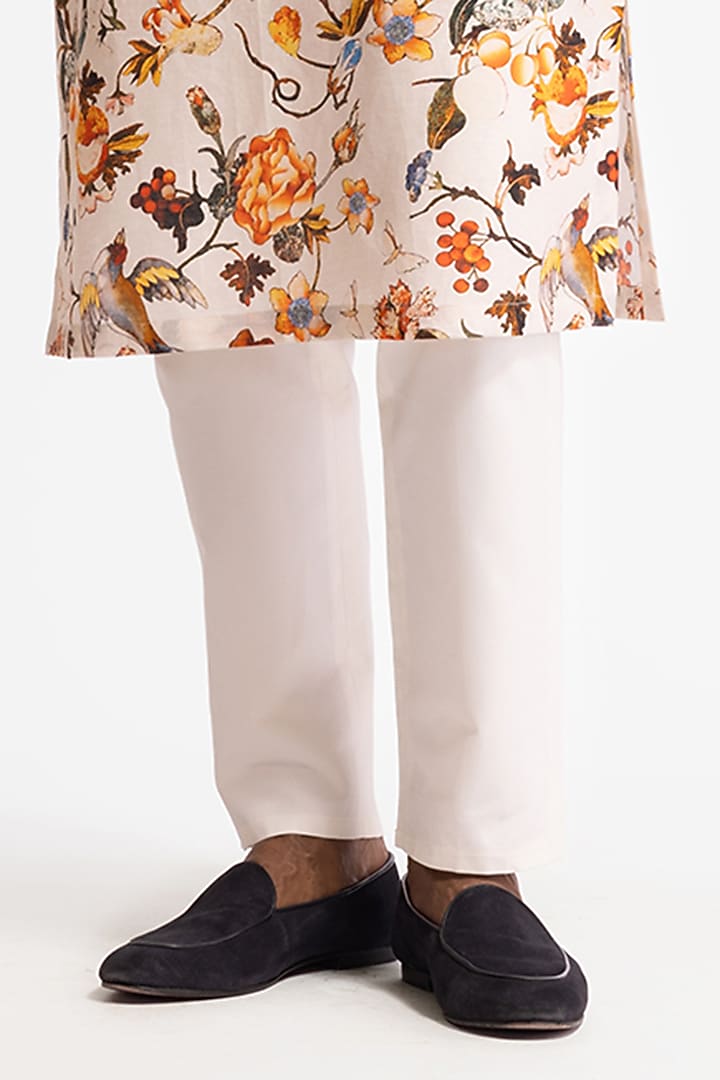 Ivory Dupion Silk Printed Short Kurta Set by Rohit Bal Men at Pernia's Pop Up Shop