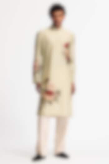 Sage Green Chanderi Floral Printed Kurta Set by Rohit Bal Men at Pernia's Pop Up Shop