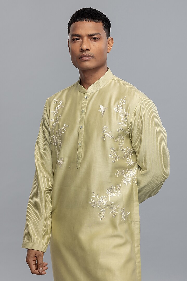 Sage Green Chanderi Embroidered Kurta Set by Rohit Bal Men at Pernia's Pop Up Shop