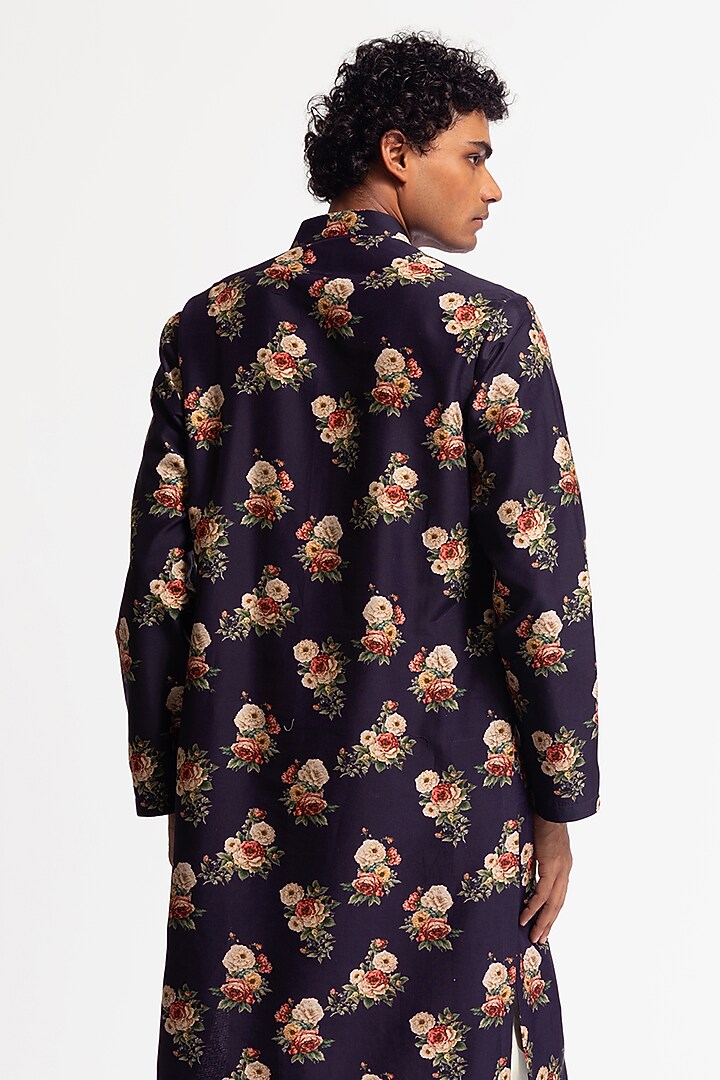 Indigo Blue Chanderi Digital Printed Kurta Set by Rohit Bal Men at Pernia's Pop Up Shop