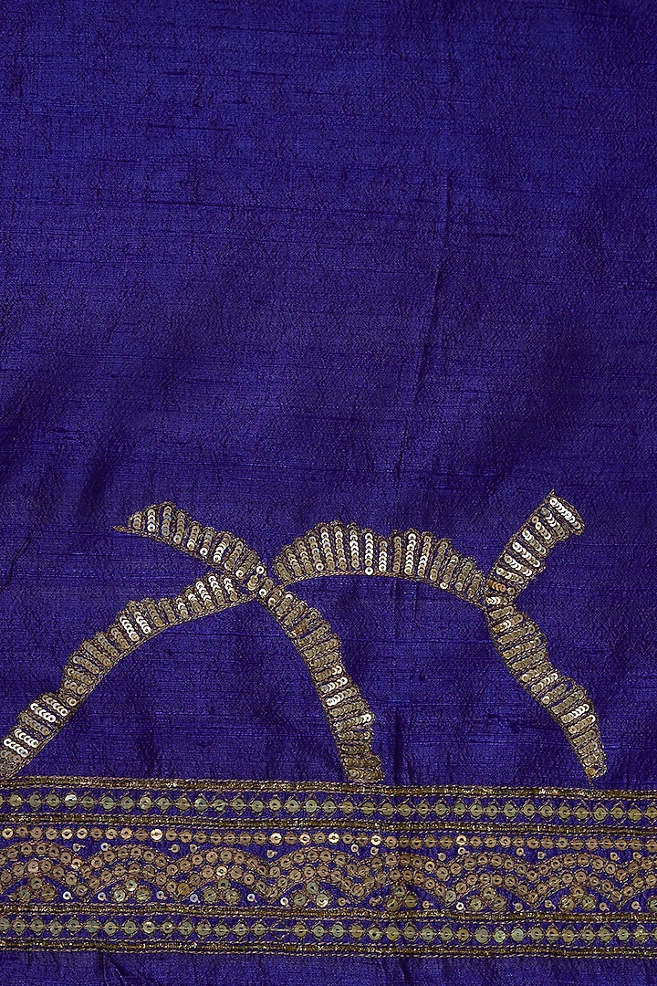 Royal Blue Pure Silk Organza Hand Embroidered Wedding Saree Set by Ranbir Mukherjee at Pernia's Pop Up Shop