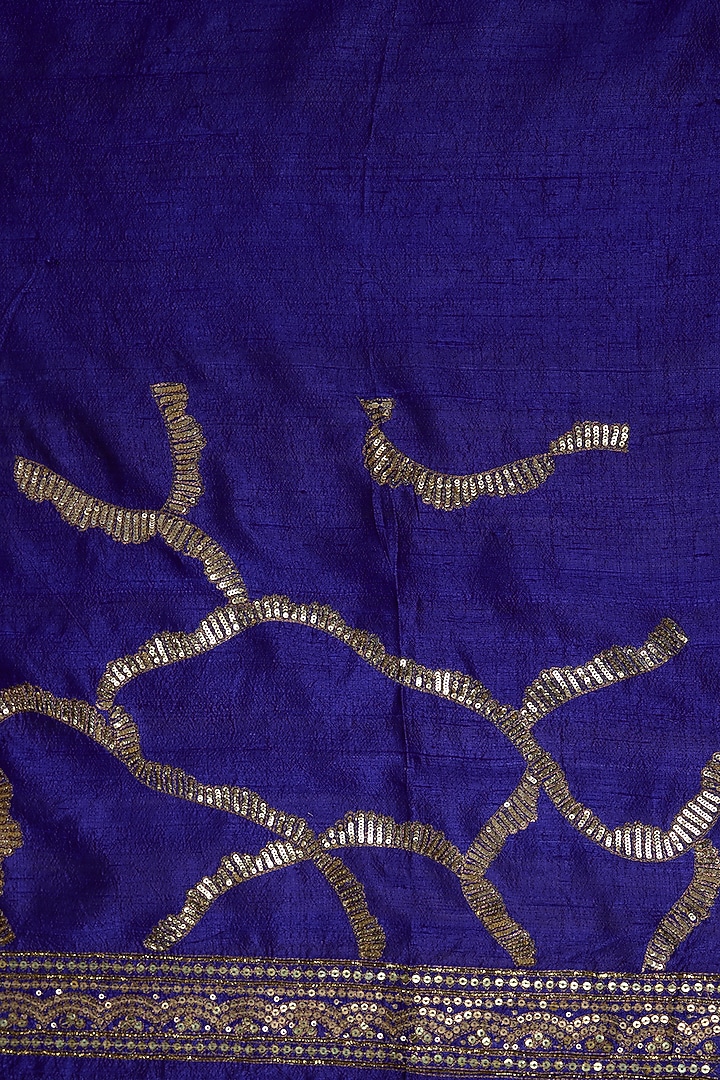 Royal Blue Pure Silk Organza Hand Embroidered Wedding Saree Set by Ranbir Mukherjee at Pernia's Pop Up Shop