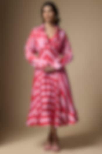 Pink & Red Pure Satin Silk Striped Printed Shirt by Ranbir Mukherjee at Pernia's Pop Up Shop