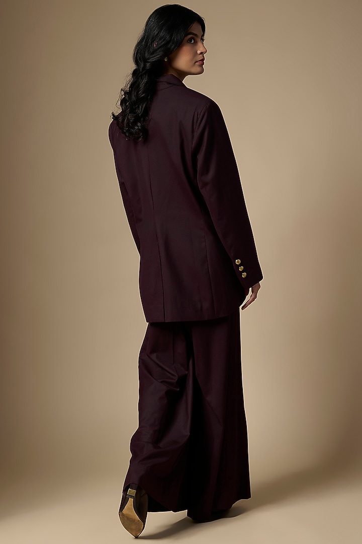 Wine Suiting Floral Motif Printed Blazer Set by Ranbir Mukherjee at Pernia's Pop Up Shop