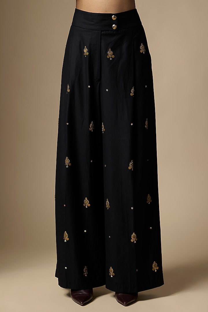 Black Suiting Tikki Hand Embroidered Blazer Set by Ranbir Mukherjee at Pernia's Pop Up Shop