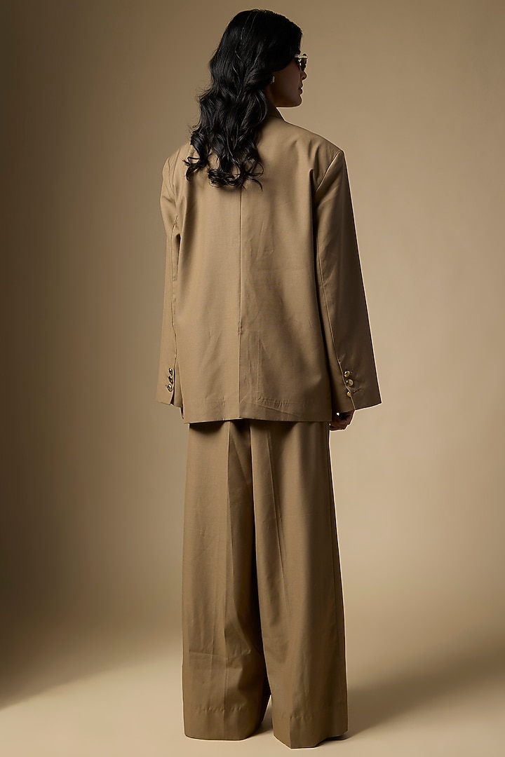 Beige Suiting Oversized Blazer Set by Ranbir Mukherjee at Pernia's Pop Up Shop