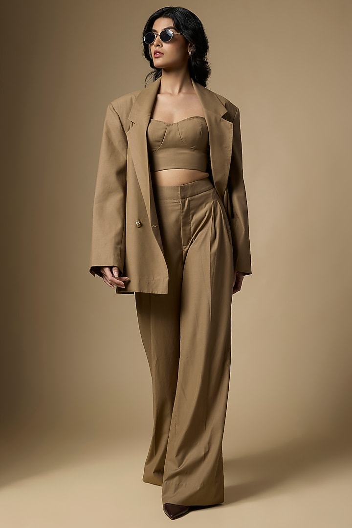 Beige Suiting Oversized Blazer Set by Ranbir Mukherjee at Pernia's Pop Up Shop