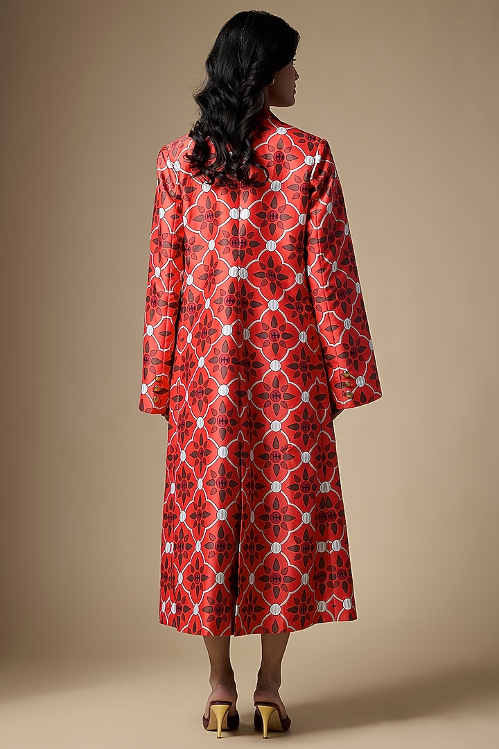 Red Pure Satin Abstract Printed Skirt Set by Ranbir Mukherjee at Pernia's Pop Up Shop