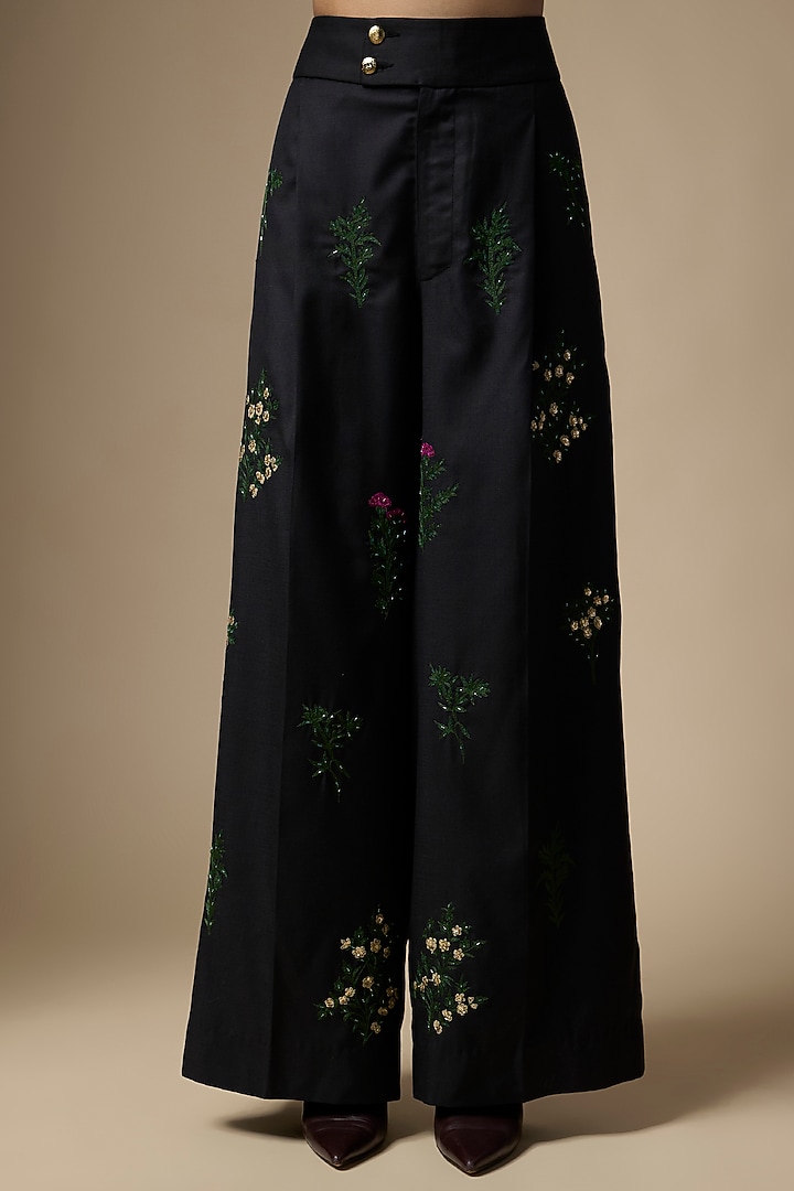 Black Suiting Hand Embroidered Blazer Set by Ranbir Mukherjee at Pernia's Pop Up Shop