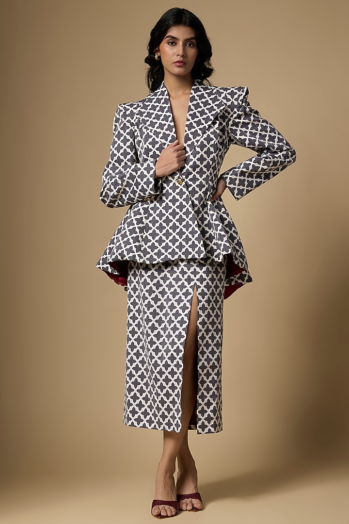Black & White Suiting Abstract Printed Skirt Set by Ranbir Mukherjee at Pernia's Pop Up Shop